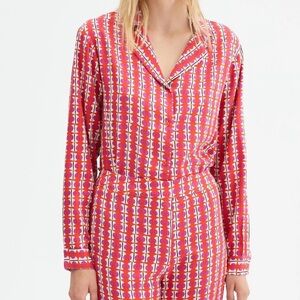 NWT Compania Fantasia Zambeze Red Button Down Blouse Medium